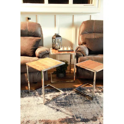 Set Of Three Stylish Wood And Metal C Shaped Nesting End Tables | Wayfair North America