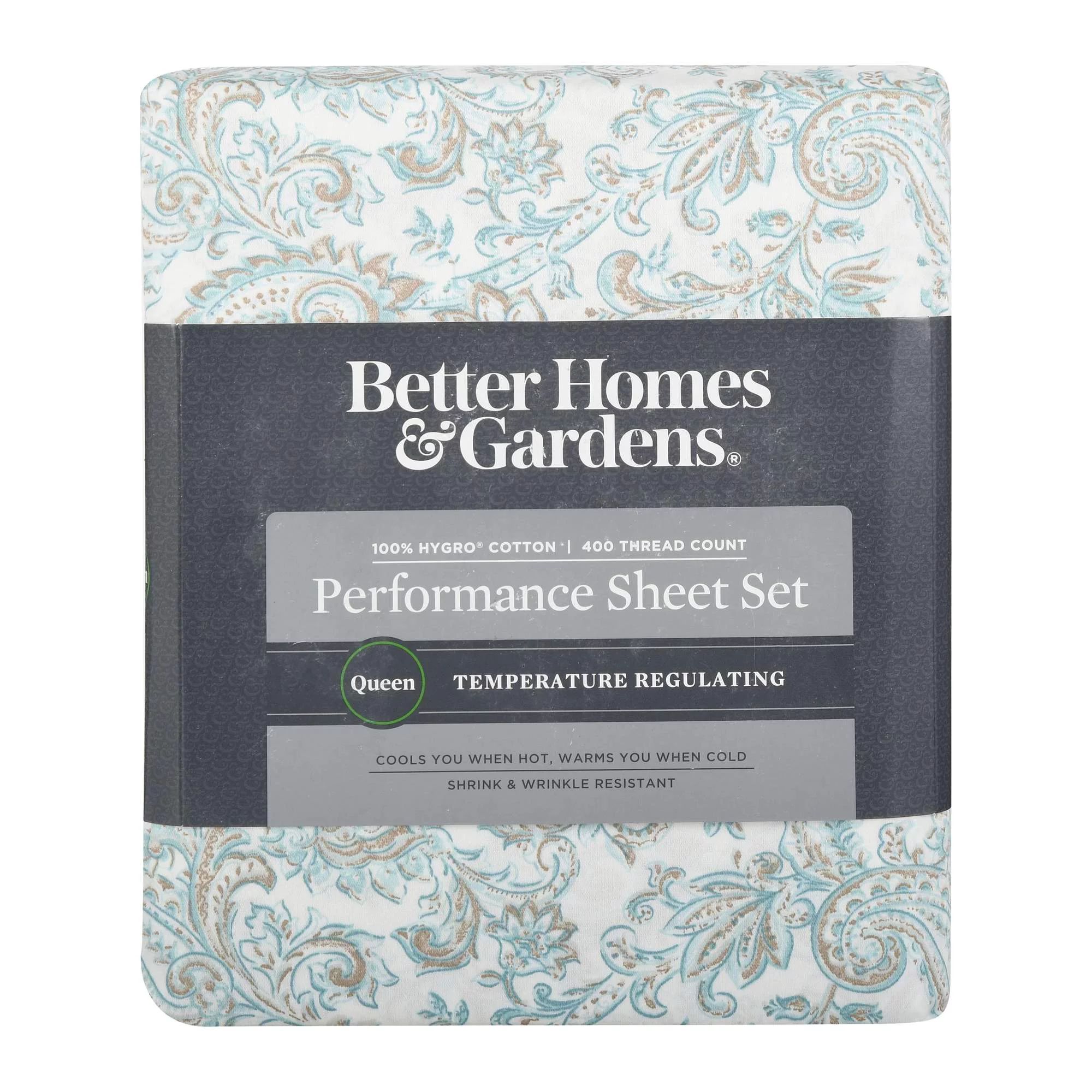 Better Homes & Gardens 400 Thread Count Aqua Paisley Hygro Cotton Performance Sheet Set, Full | Walmart (US)