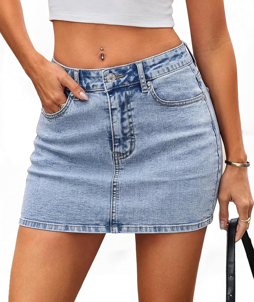 LOLILRSD Denim Skirt Mini Low Rise Jean Skirt for Women Y2K with Pockets | Amazon (US)