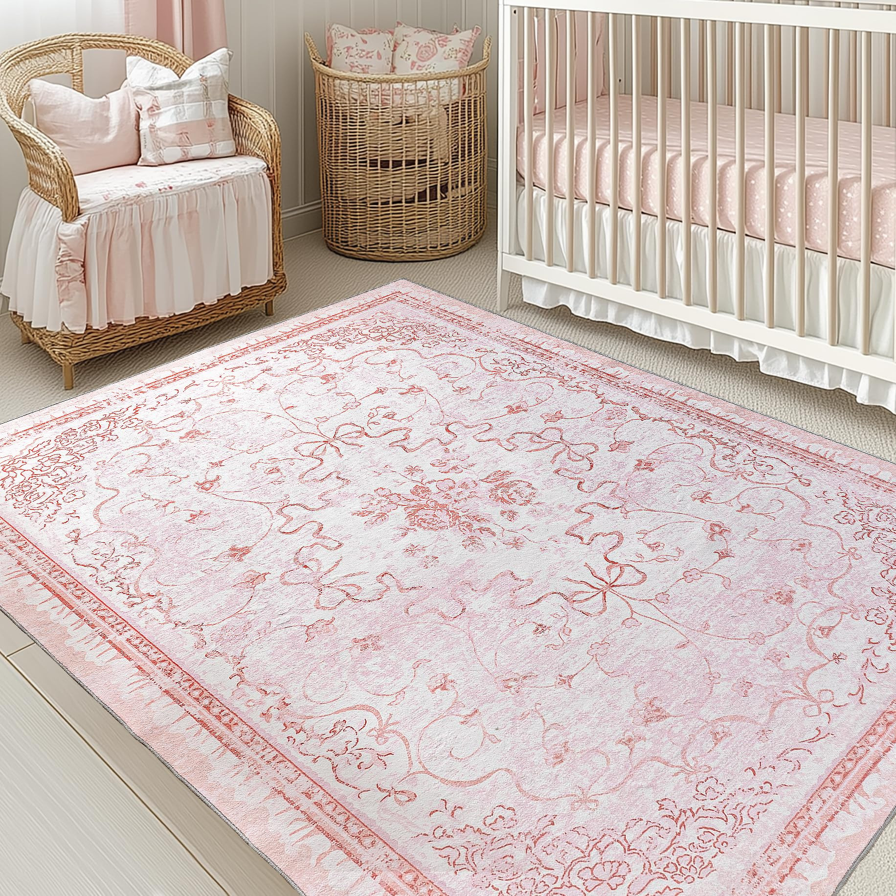 Pink Rug for Bedroom Girl Nursey 5x7 - Bow Dorm Rug for College,Cute Coquette Teen Room Decor Aes... | Amazon (US)