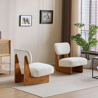 Beige and Natural Polyester Upholstered Lounge Chair (Set of 2) with Rubber Wood Base | The Home Depot