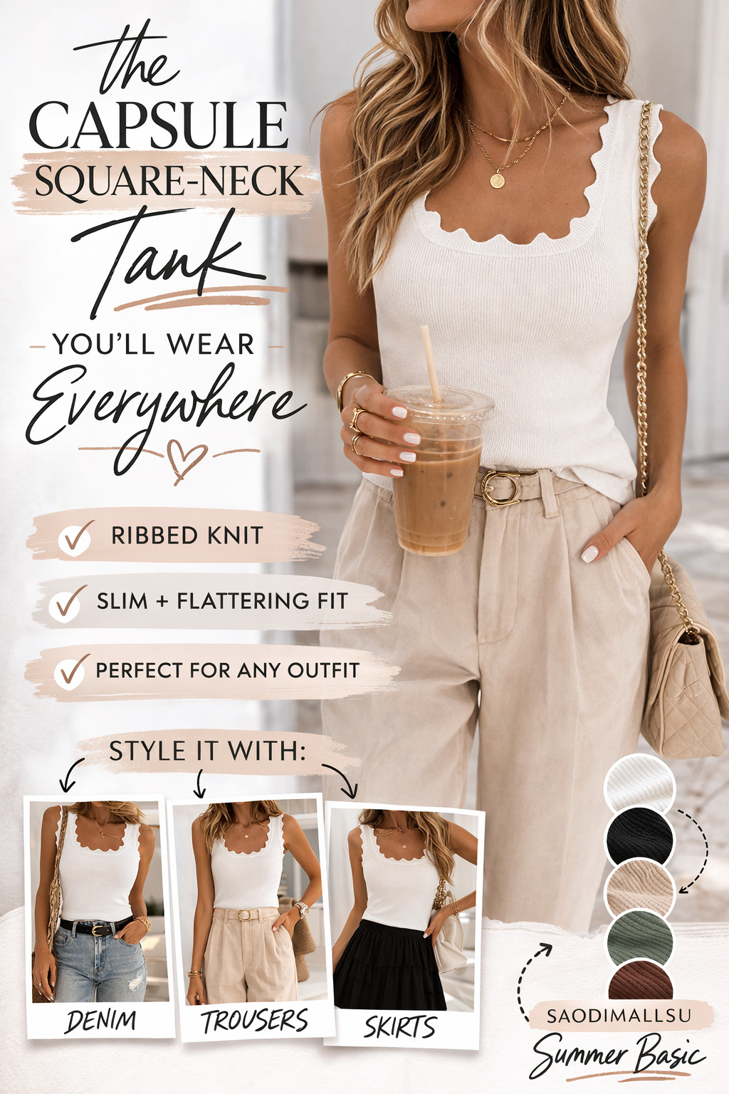 This ribbed square-neck tank is the ultimate capsule wardrobe essential. The clean neckline and slim knit fit make it a versatile elevated basic that pairs effortlessly with denim, trousers, or skirts. A chic Saodimallsu summer tank for minimal outfits and everyday styling.

#CapsuleWardrobe #SquareNeckTank #ElevatedBasics #MinimalStyle #SummerBasics #RibbedTank #NeutralOutfits #EverydayStyle #AmazonFashion #WardrobeStaples 

 #LTKSpringSale #LTKdayinmylife #LTKgrwm