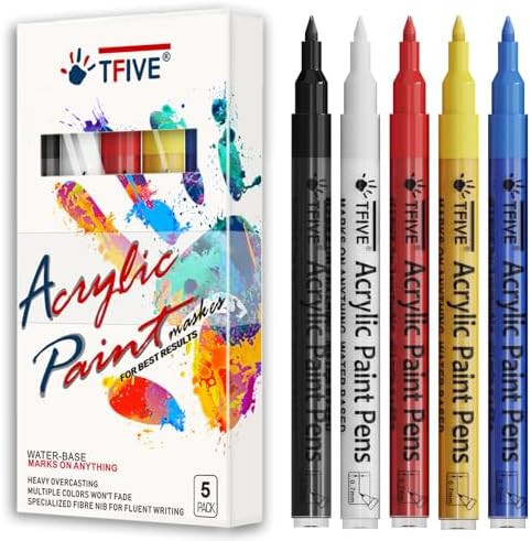 TFIVE Paint Marker Pens - 5 Colors Acrylic Permanent Marker, 0.7mm Extra Fine Tip for Art Project... | Amazon (US)