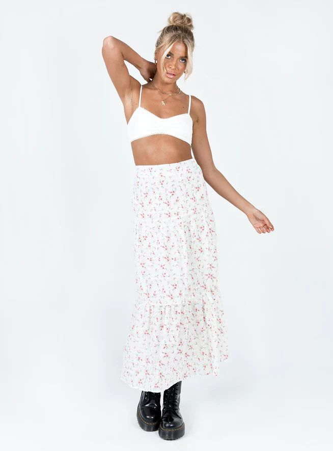 Athena Maxi Skirt White / Pink Floral | Princess Polly US