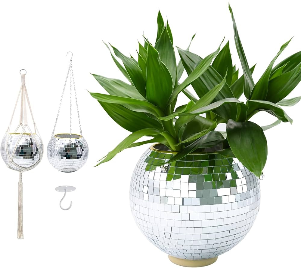 FGBNM 1/2/3pcs Disco Ball Planter, 4"/6"/8" Planter, Silver/Rose Gold Planter, Disco Ball Plant H... | Amazon (US)