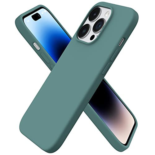ORNARTO Compatible with iPhone 14 Pro Case 6.1, Slim Liquid Silicone 3 Layers Full Covered Soft Gel Rubber Phone Case Protective Cover with Microfiber Lining 6.1 inch-Pine Green | Amazon (US)