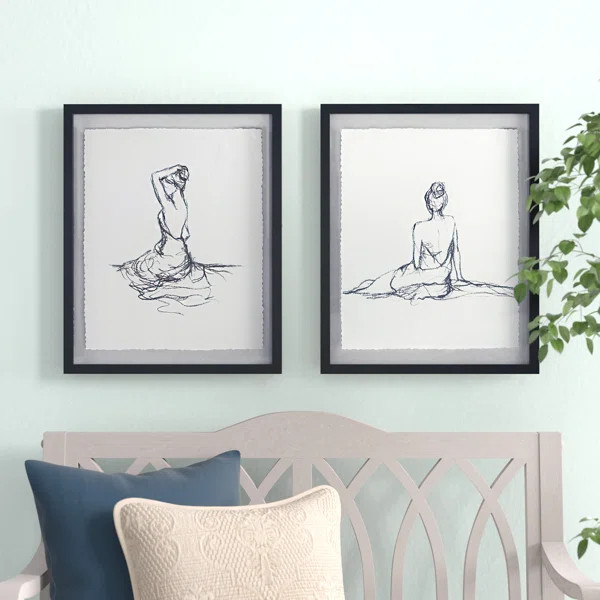 Feminine Figures Deckle Edge Sketch 2 Piece Framed Wall Art Set | Wayfair North America