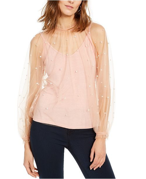 INC Embellished Tulle Mock-Neck Top, Created For Macy's | Macys (US)