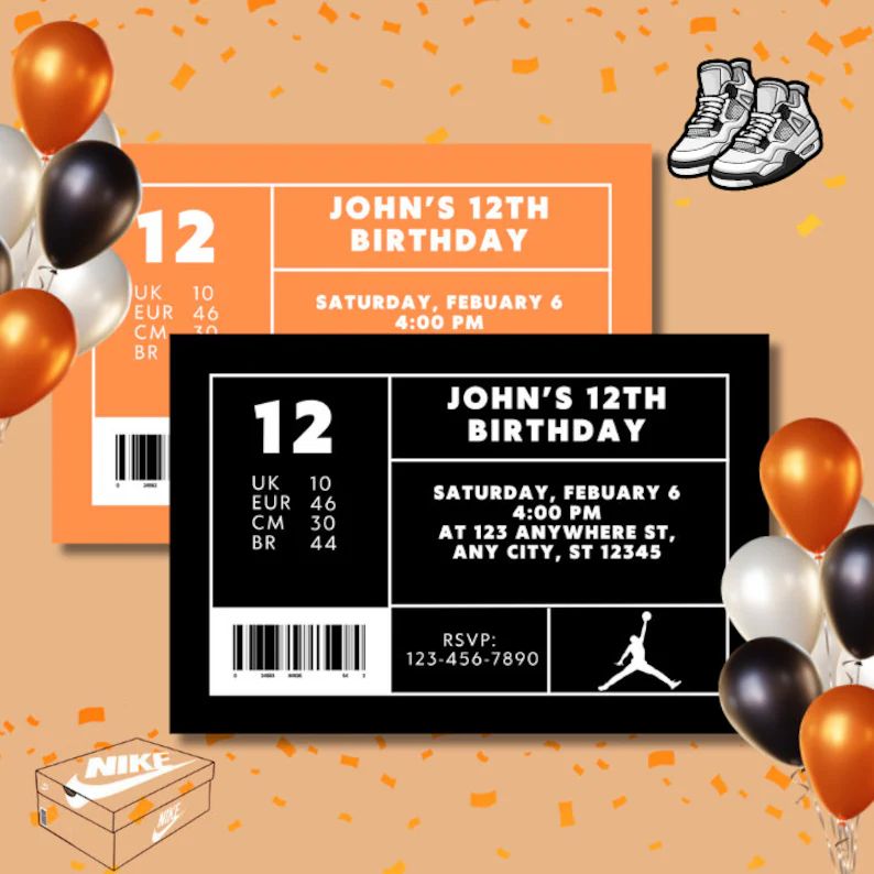 Editable Jordan Party Shoe Box Label Canva Template, Shoe Box Label Invite, Label Template for Sh... | Etsy (US)