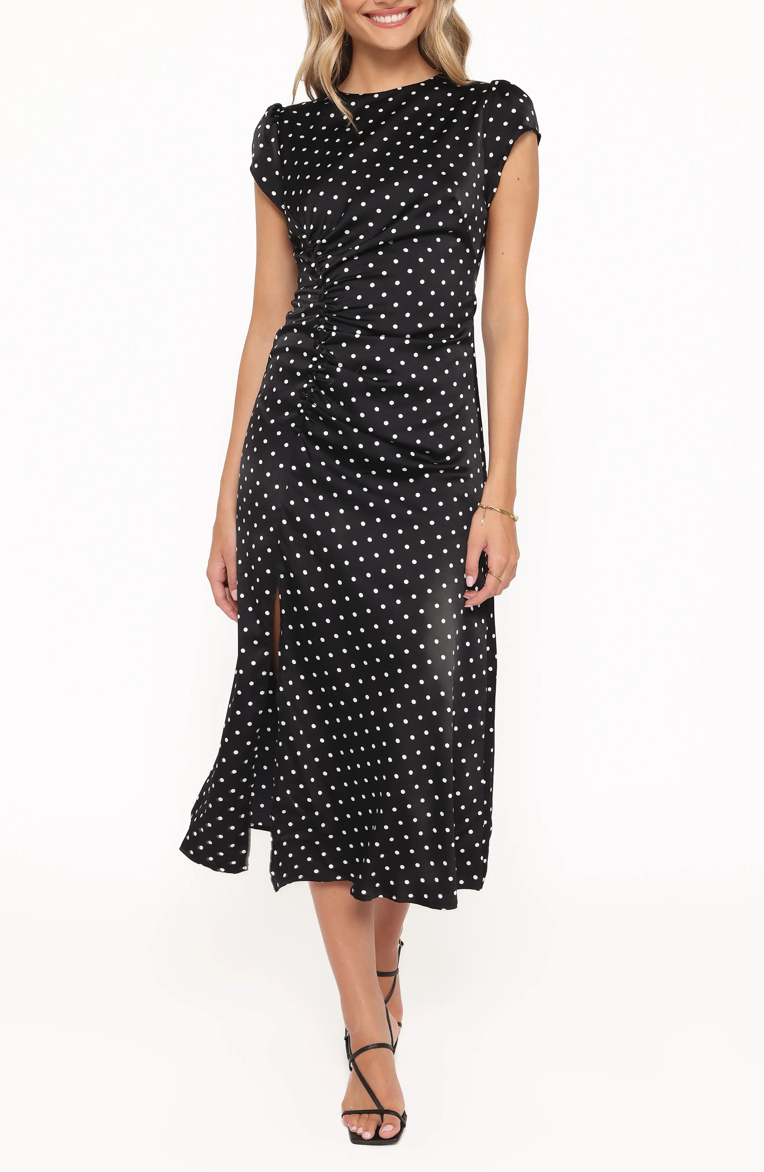 Lisbeth Polka Dot Cap Sleeve Satin Midi Dress (Women) | Nordstrom | Nordstrom