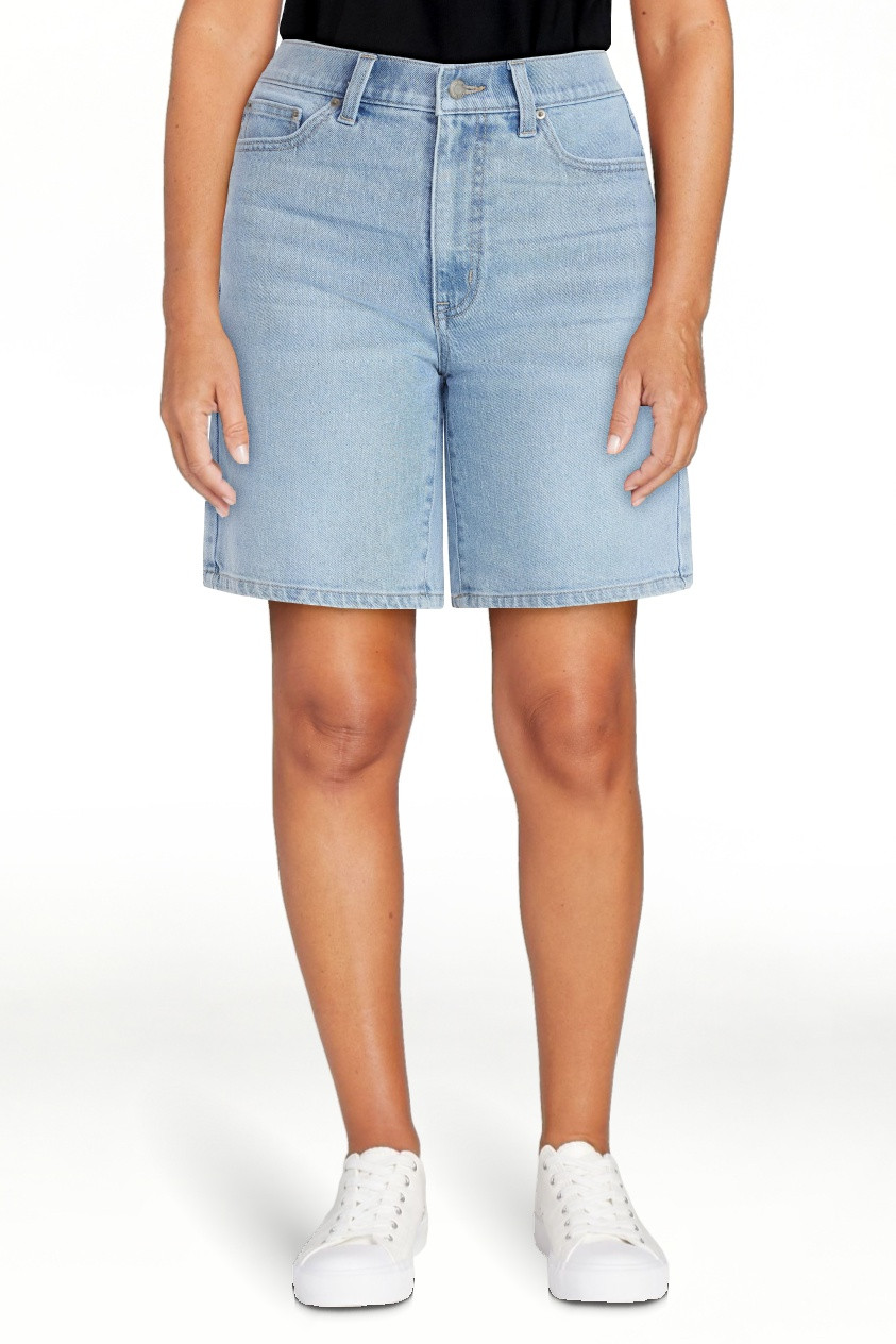 Time and Tru Women's High Rise Denim Bermuda Shorts, 9" Inseam, Sizes 0-22 | Walmart (US)