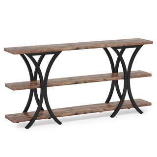 Catalin 70.8 in Brown 35.4 in Standard Rectangular Engineered Wood Console Table with X-shaped Metal Frame | The Home Depot