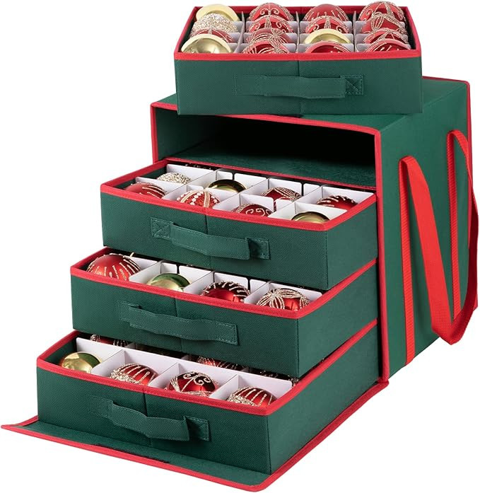 OIAHOMY Christmas Ornament Storage Box with Adjustable Dividers, Christmas Storage Container with... | Amazon (US)