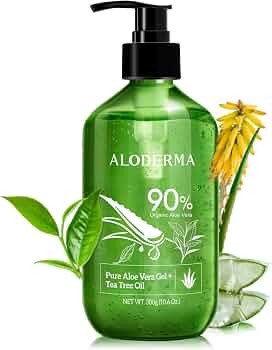 Aloderma Organic Aloe Vera Gel for Skin + Tea Tree Oil, Made within 12 Hours of Harvest, Soothing... | Amazon (US)