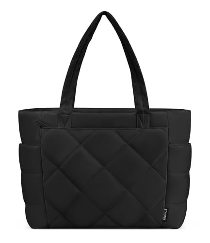 ETRONIK Tote Bag for Women, Lightweight Puffy Tote Bag with Multiple Pockets, Large Quilted Shoulder Bag Handbag for Travel, Work, Gym, Black | Amazon (US)