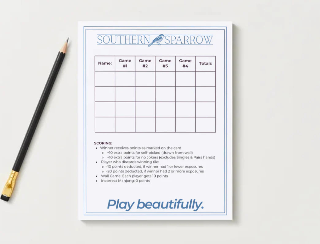 Mahjong Scorecard Notepad, NMJL Tournament Style | Southern Sparrow