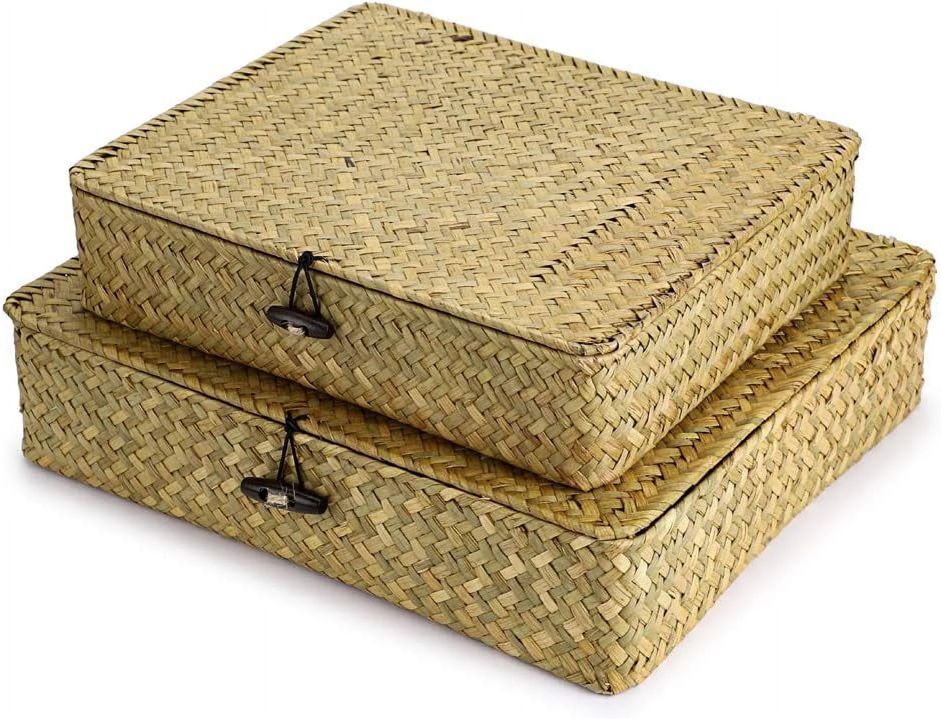 Set of 2 Flat Woven Wicker Storage Bins with Lid Natural Seagrass Basket Multipurpose Home Boxes ... | Walmart (US)