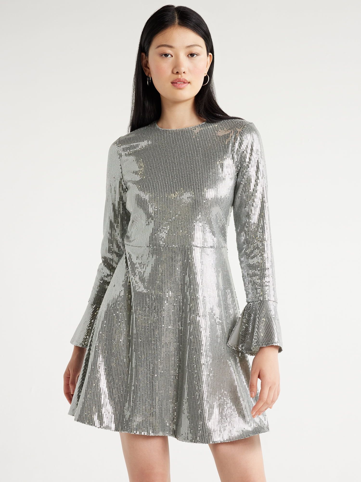 Scoop Women’s Sequin Dress with Slit Sleeves, Sizes XS-XXL - Walmart.com | Walmart (US)