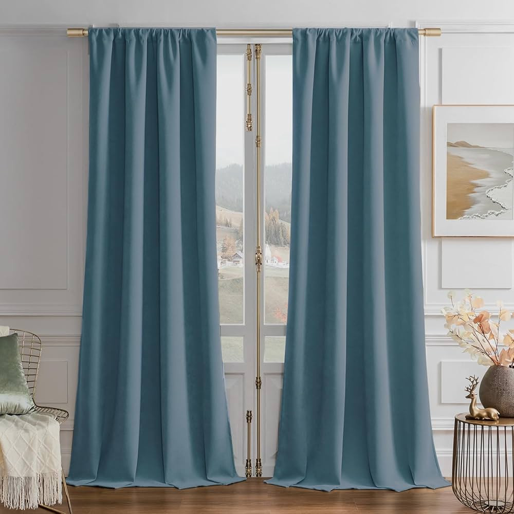 Joydeco Greyish Blue Velvet Curtains 96 Inches Long 2 Panels, Soft Luxury Thermal Insulated Room ... | Amazon (US)