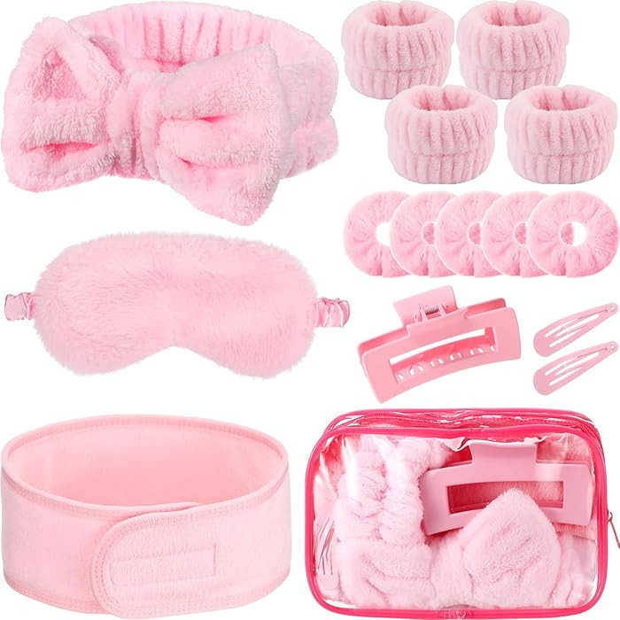 16 Pcs Skin Care Headband Set 2 Spa Headband 1 Plush Sleep Eye Mask 4 Skin Care Wristbands 5 Velv... | Amazon (US)