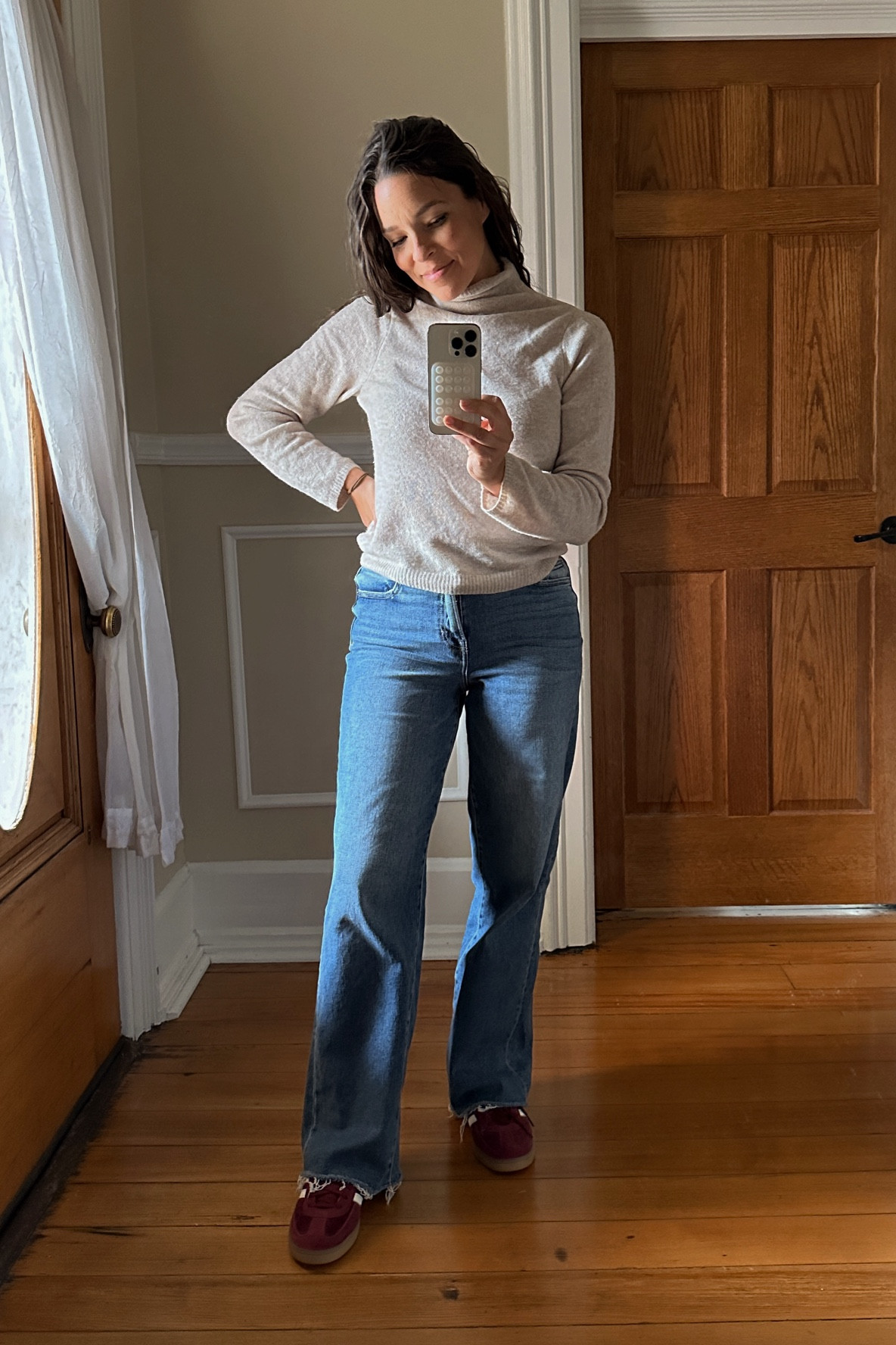 Sweater from last years winter capsule. Raw hem stretch denim + comfy adidas sneaks. 👟 
#fallcapsule

#LTKStyleTip #LTKFallSale #LTKFindsUnder100