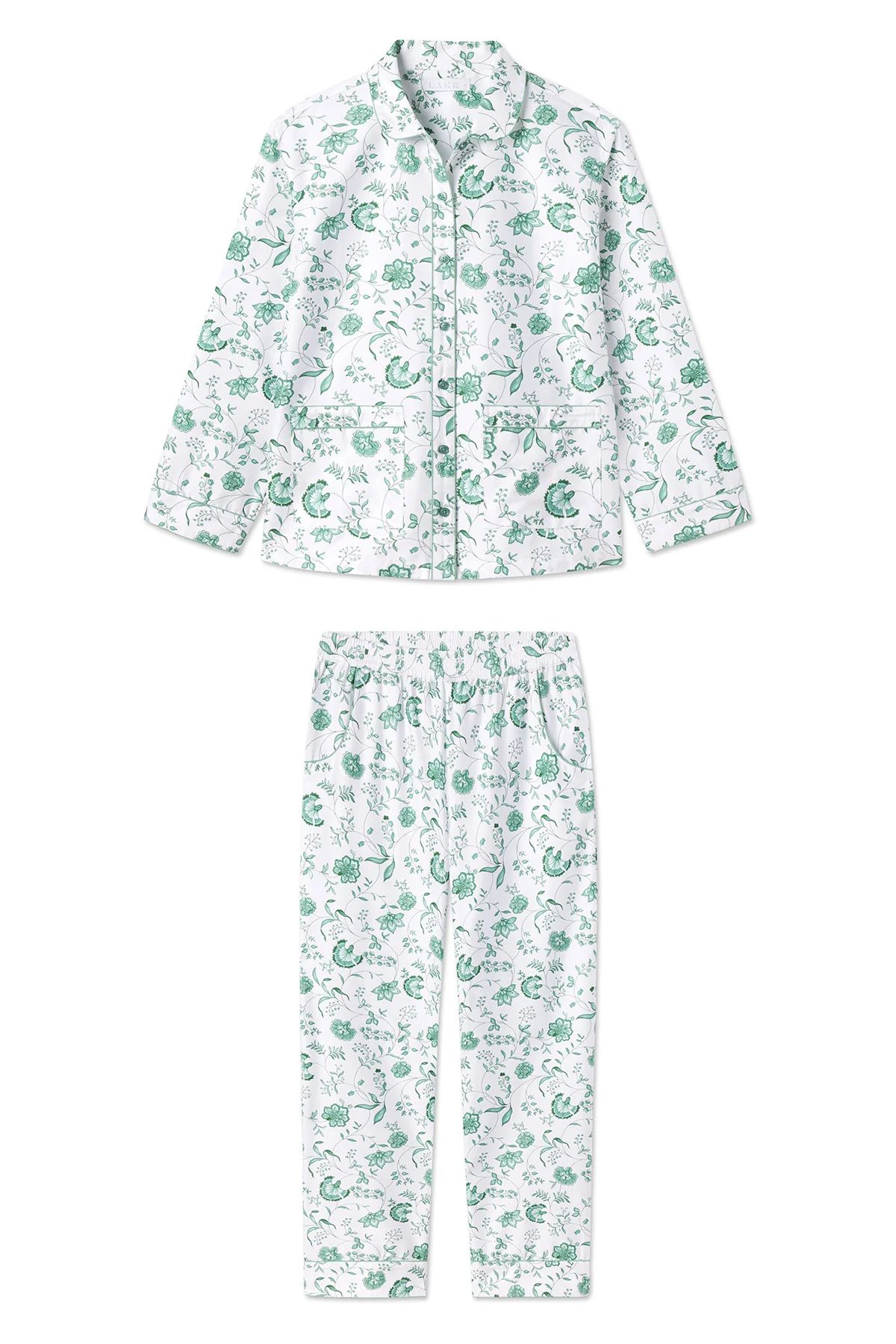 Poplin Piped Pants Set in Meadow Vines | Lake Pajamas