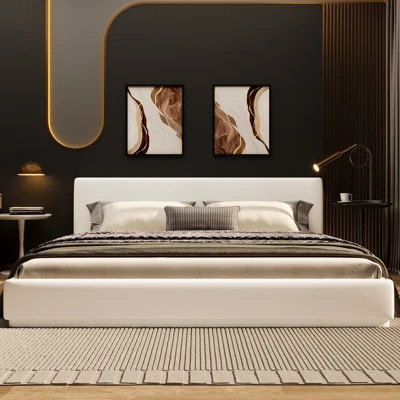 King Size White Upholstered Bed With Soft Velvet Upholstery, Padded Headboard For Back Support, And High - Quality Wood Slat Frame | Wayfair North America