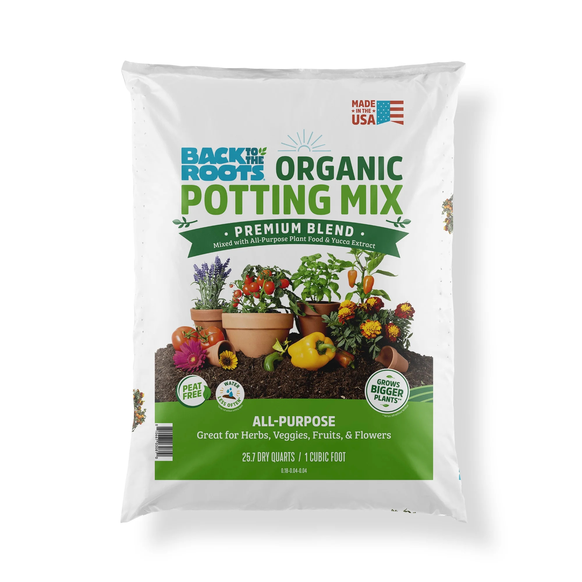 Back to the Roots Organic Premium Blend All-Purpose Potting Mix Soil, 1 Cubic Foot Bag | Walmart (US)