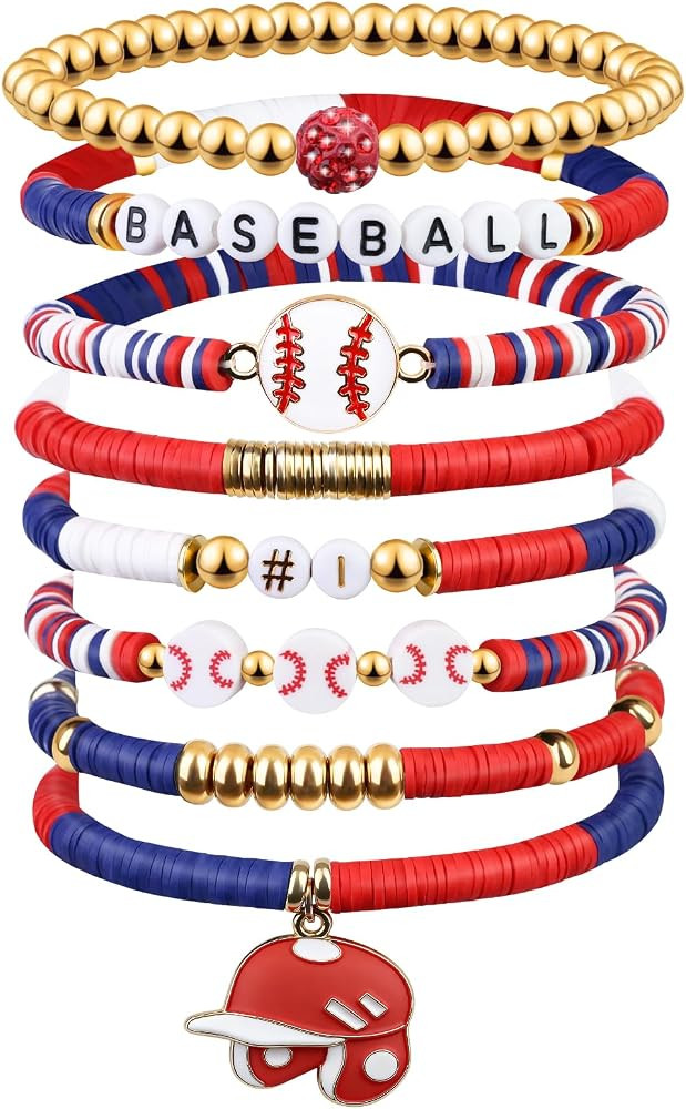 Baseball Clay Beaded Stretch Bracelets, Game Day Friendship Hypoallergenic Baseball Sport Fan Bra... | Amazon (US)