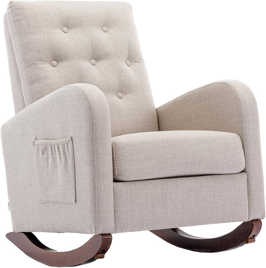 Dolonm Rocking Chair Mid-Century Modern Nursery Rocking Armchair Upholstered Tall Back Accent Gli... | Amazon (US)