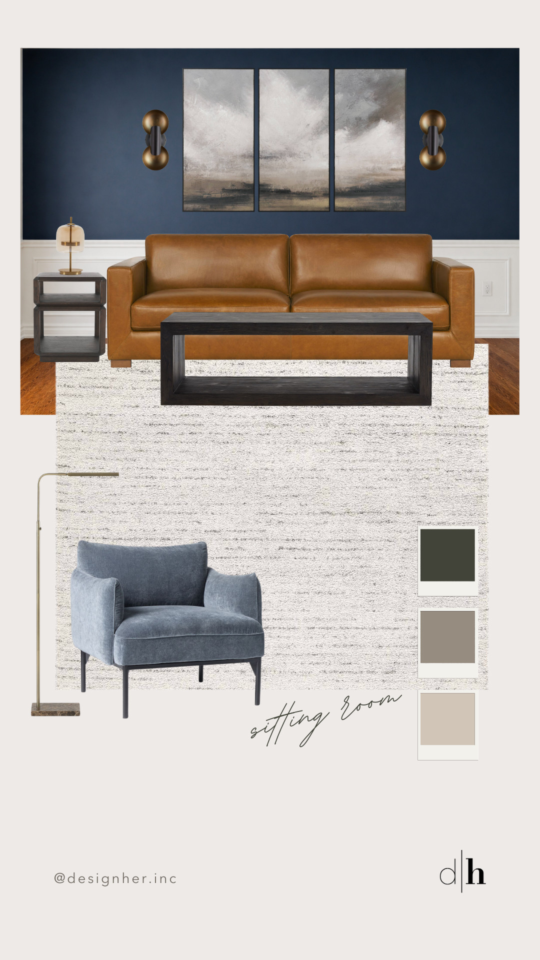 Mid century living room loading! 

This living room style is everything sleek, sophisticated and sassy! From leather sofas to blue accent chairs and walls, this design board screams bold and beautiful. 

Follow @DesignHer for more interior design inspo!  

 #LTKcanada #LTKhome #LTKstyletip