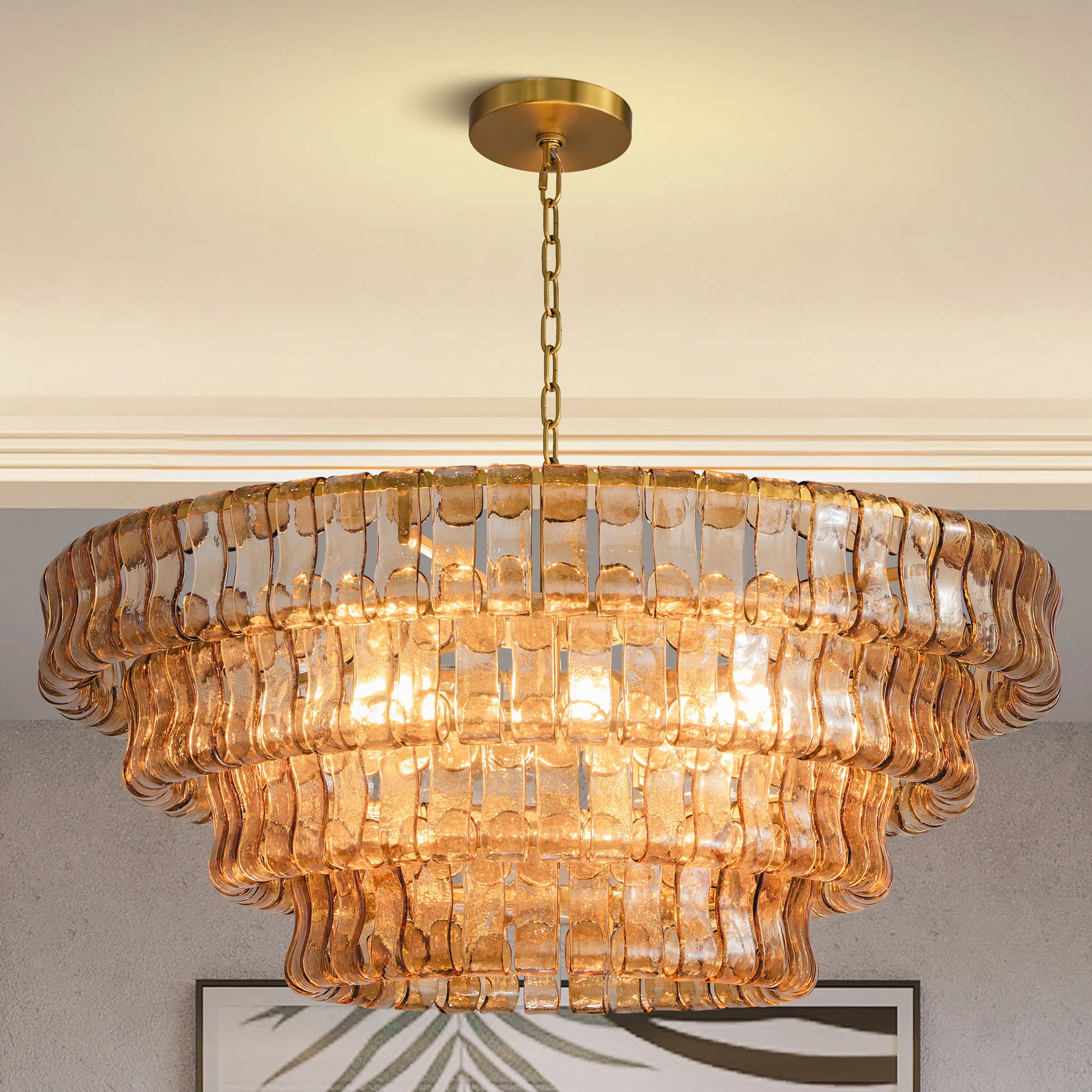 Kancler 36" 6-Lights Luxury Large Tiered Round Smoke Glass Gold Chandelier(Bulbs Included) | Wayfair North America