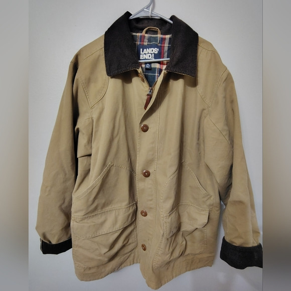 Lands’ End Men’s Barn Coat Jacket XL Tan Canvas Corduroy Collar Flannel Lined | Poshmark