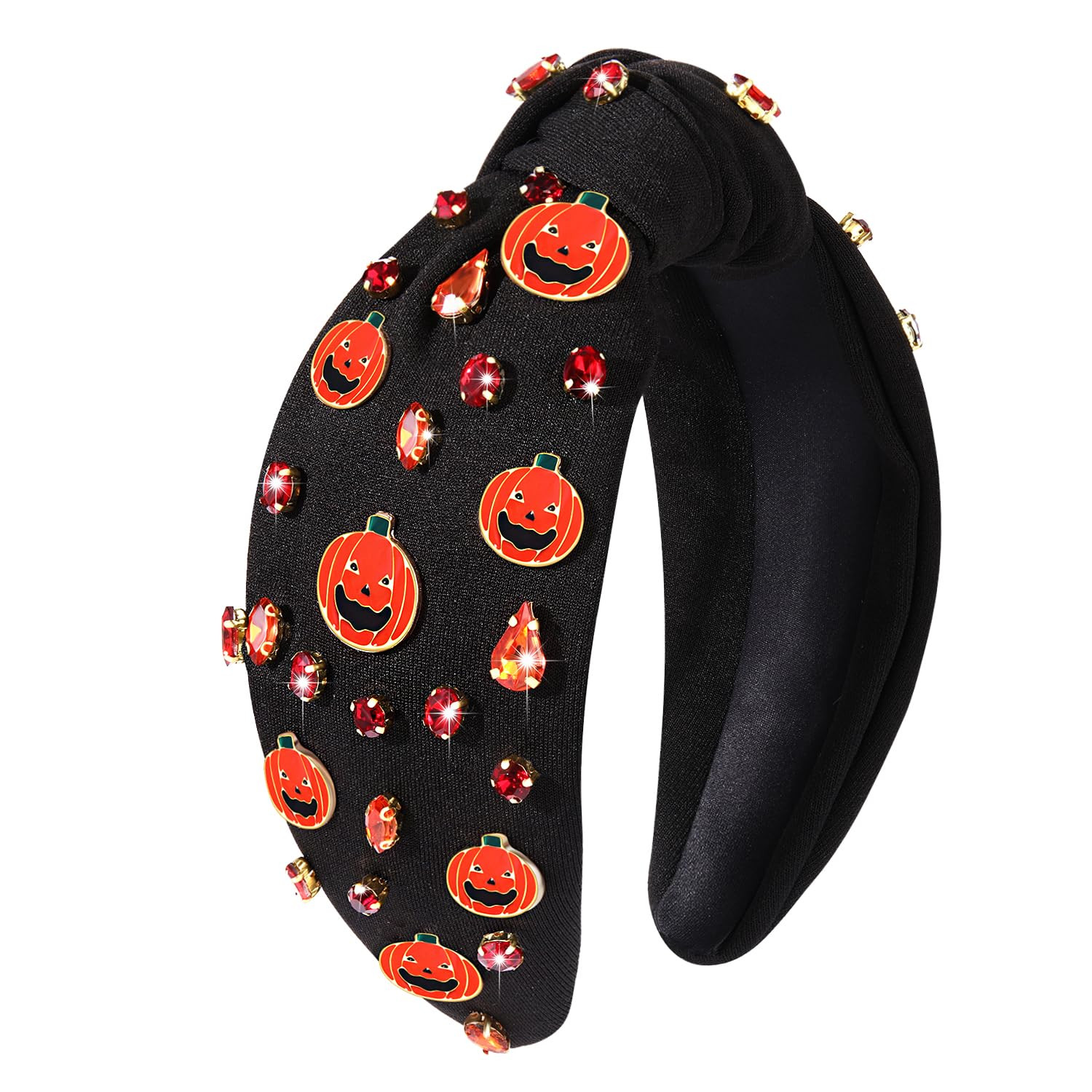 Halloween Headbands for Women Halloween Accessories Beaded Boo Trick or Treat Knotted Headband Embellished Rhinestone Pearl Top Knot Headbands Costume Party Hair Accessory Gifts (Pumpkin) | Amazon (US)