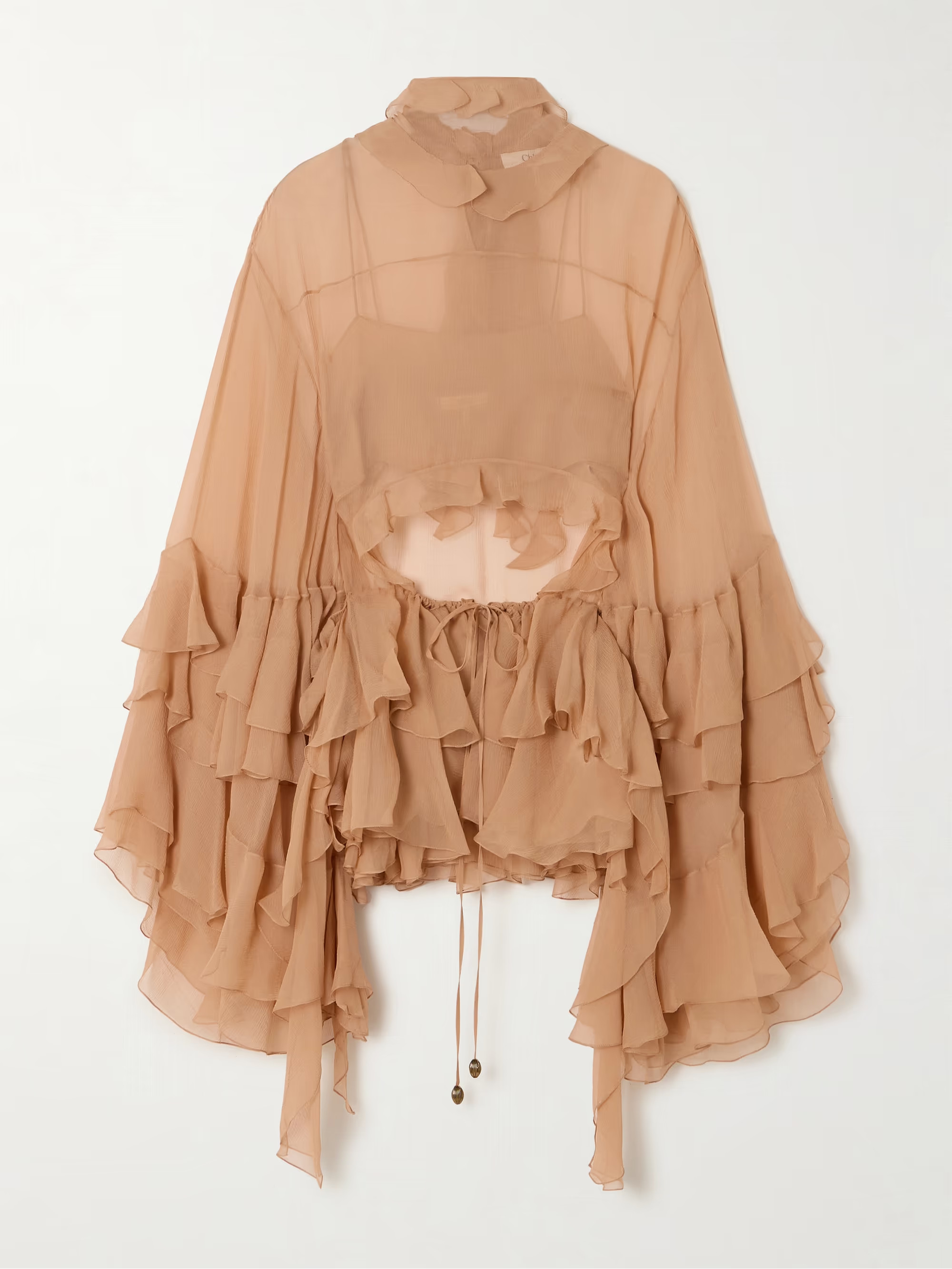 Cutout ruffled silk-crepon turtleneck blouse | NET-A-PORTER (US)