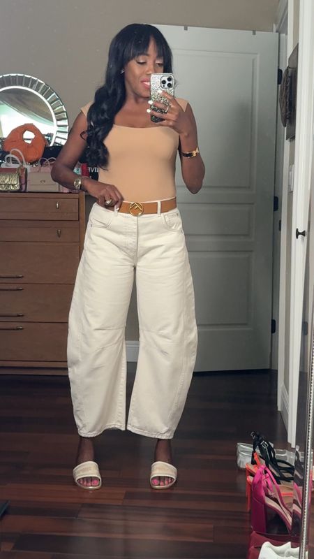 Outfit of the Day
Barrel Pants: True to size. They’re cropped bottom. Wearing a size 26. 
My bodysuit is available in multiple colors. Has snap buttons on the bottom. Wearing a size small. 

Spring Outfit, Spring Outfits, 

#Ootd #SpringOutfit #Pants 

#LTKover40 #LTKSeasonal #LTKstyletip