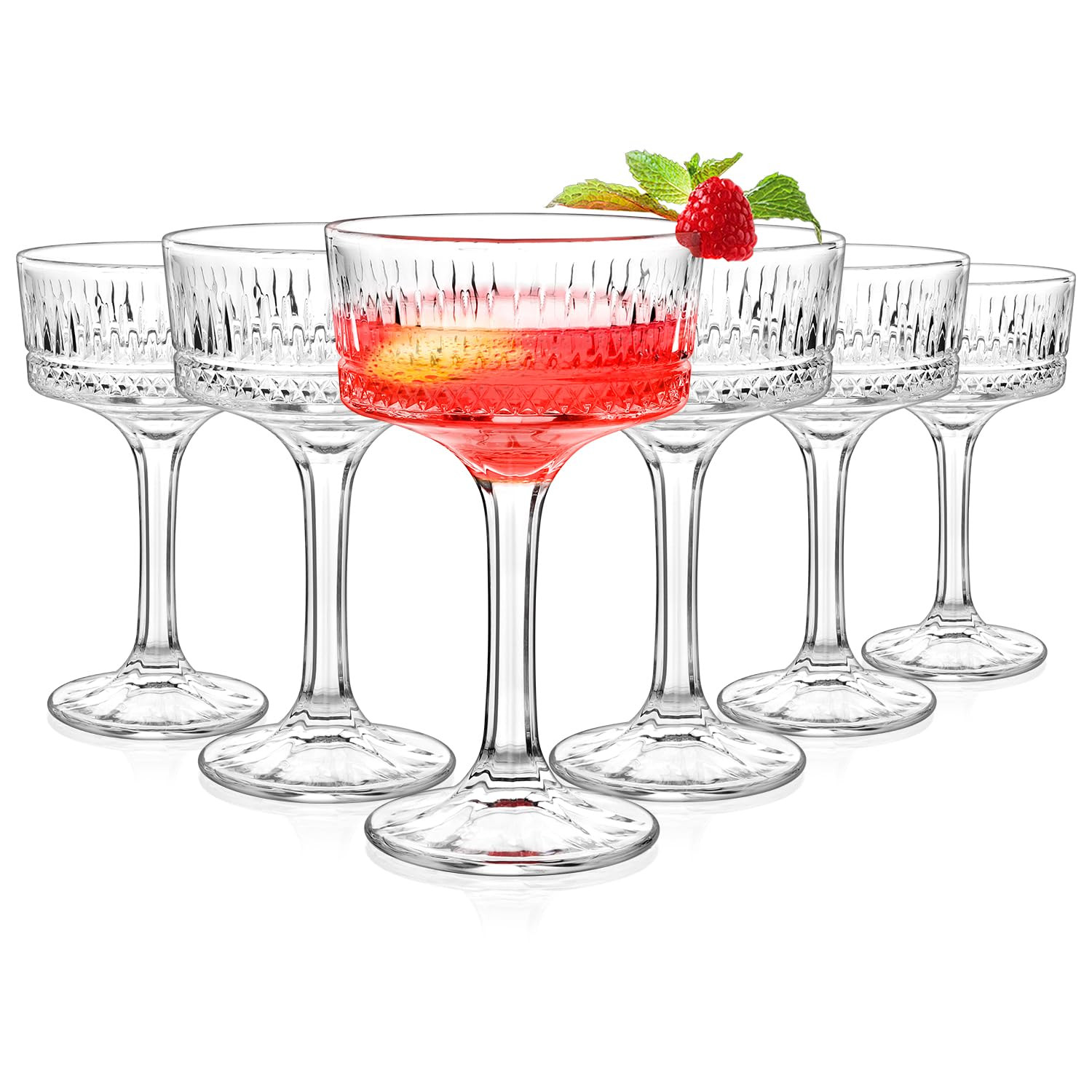 Coupe Glasses Set of 6,Hand-blow10 Oz Vintage Cocktail Glasses,Ribbed Martini Glasses for Espress... | Amazon (UK)