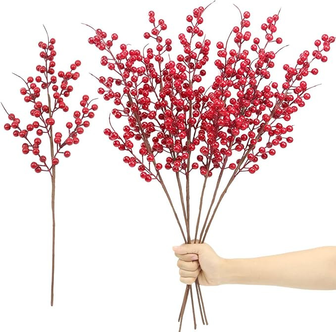 6 Pack Artificial Red Berry Stems 25.2 Inch, Long Christmas Red Berries Faux Red Berry Picks for ... | Amazon (US)