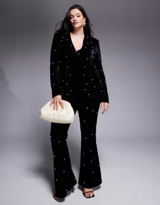 ASOS LUXE Curve – Samthose in Schwarz mit Perlenverzierung, Kombiteil | ASOS (Global)