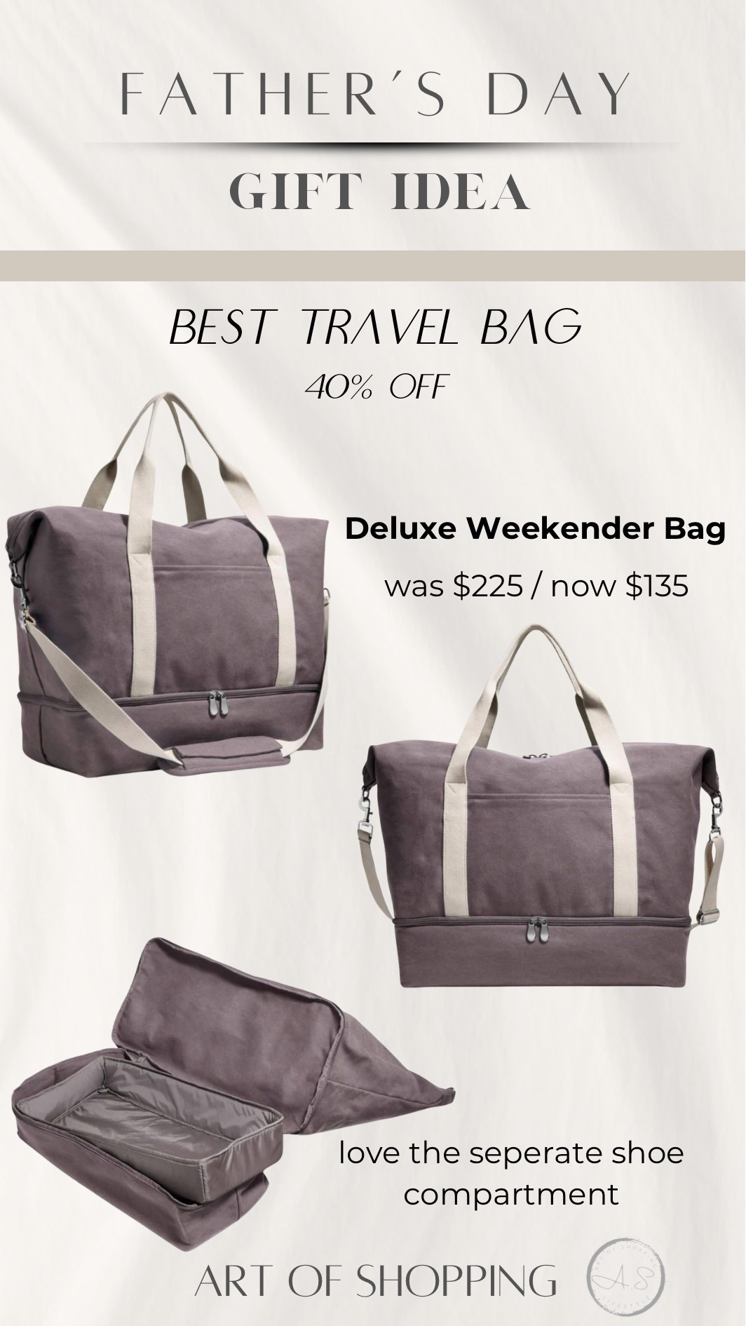 Father’s Day Gift Idea 🎁
If you need a practical + stylish gift for dad, this canvas travel tote is a winner! It’s super durable and roomy, with a separate compartment for shoes or toiletries — genius for staying organized on the go.

We use this all the time for weekend trips, and it’s perfect as an extra carry-on or airplane personal item. The sturdy canvas holds up beautifully, and it’s a go-to for road trips, gym runs, or quick getaways.

💼 Makes a thoughtful, useful gift for any dad, husband, or guy on your list!

🧳 Shop this Father’s Day travel bag pick in my LTK shop 

#LTKSummerEdit #LTKTravel #LTKGiftGuide