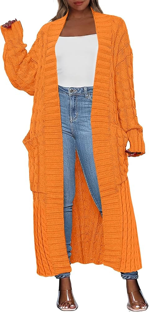 Caracilia Womens Long Cardigan Sweaters 2024 Fall Open Front Coat Long Sleeve Cable Knit Maxi Out... | Amazon (US)