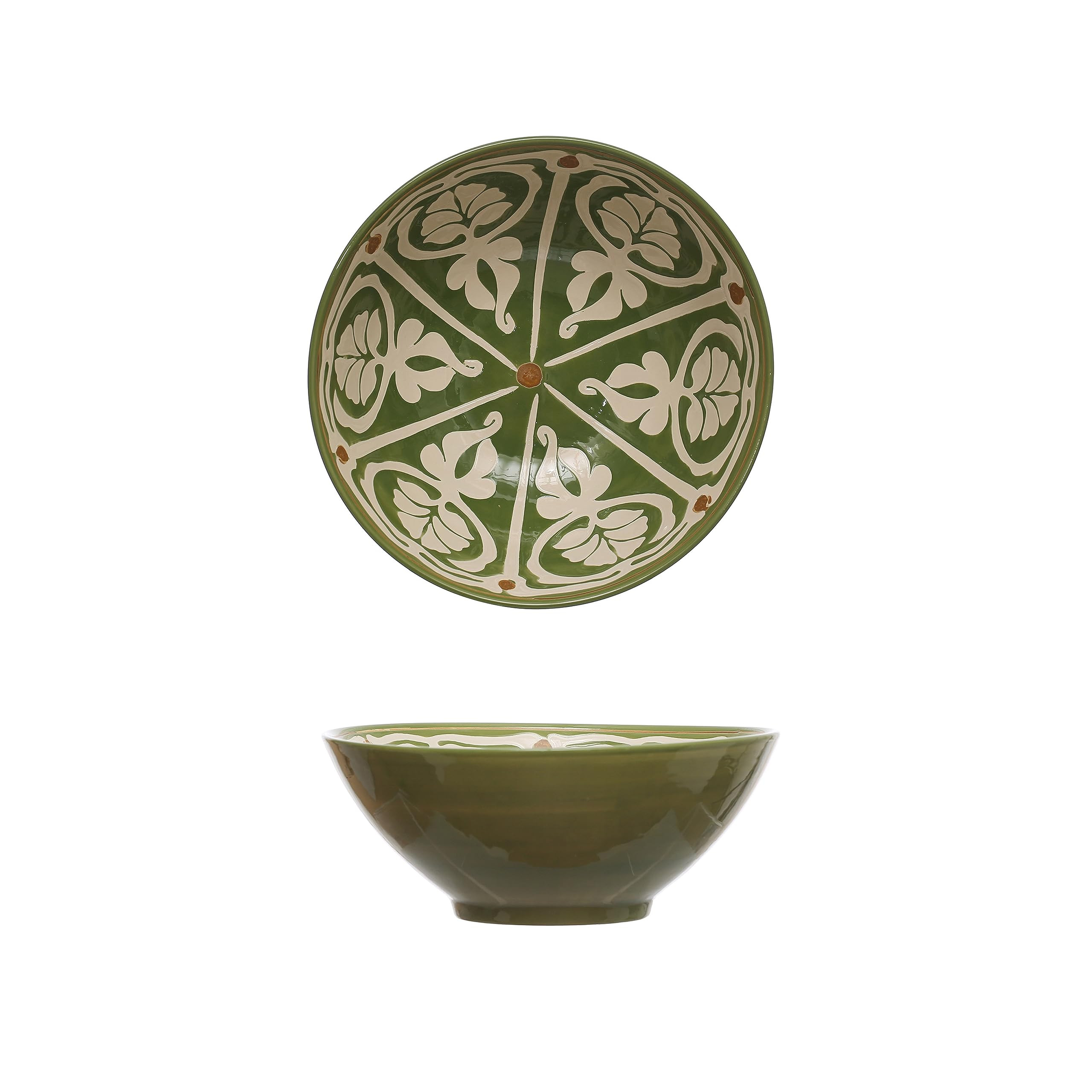 Creative Co-Op 10.5 Round Hand-Painted Stoneware Serving Pattern Design, Green and Brown Bowl | Amazon (US)