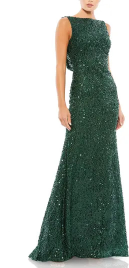 Cowl Back Boat Neck Sequined Evening Gown | Nordstrom