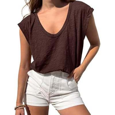 BTFBM Womens Tops Going Out Casual Oversized Summer Basic Tees 2026 V Neck T Shir… | Amazon (US)