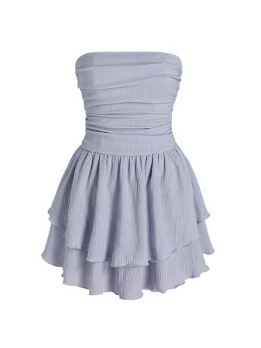 CIDER Women's Summer Cocktail Dress - Tube Ruched Ruffle Mini Dress | Amazon (US)