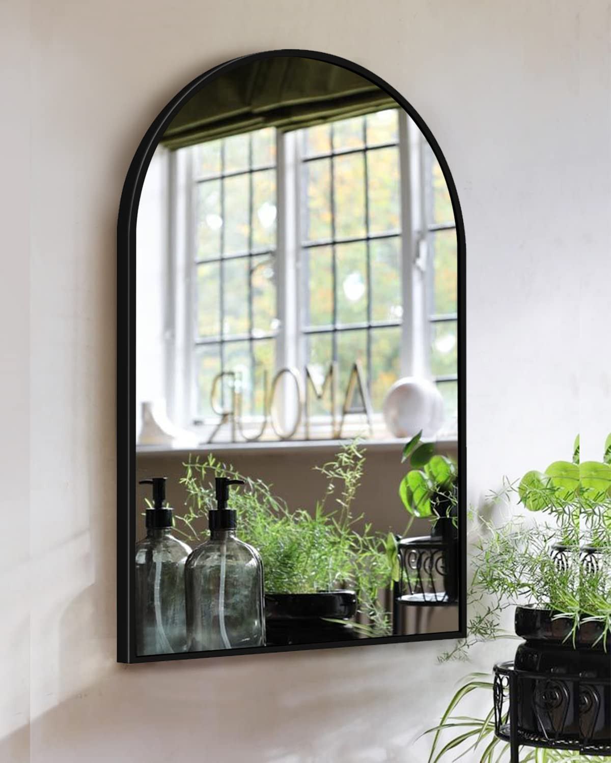 OGCAU 30x20 Inch Black Mirror Wall Mirror for Bathroom, Black Metal Frame, Arched Wall Mounted Mi... | Amazon (US)