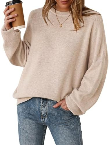 Arach&Cloz Women's Wool Blend Oversized Sweaters Crewneck Casual Fall Outfits Fashion Tops | Amazon (US)