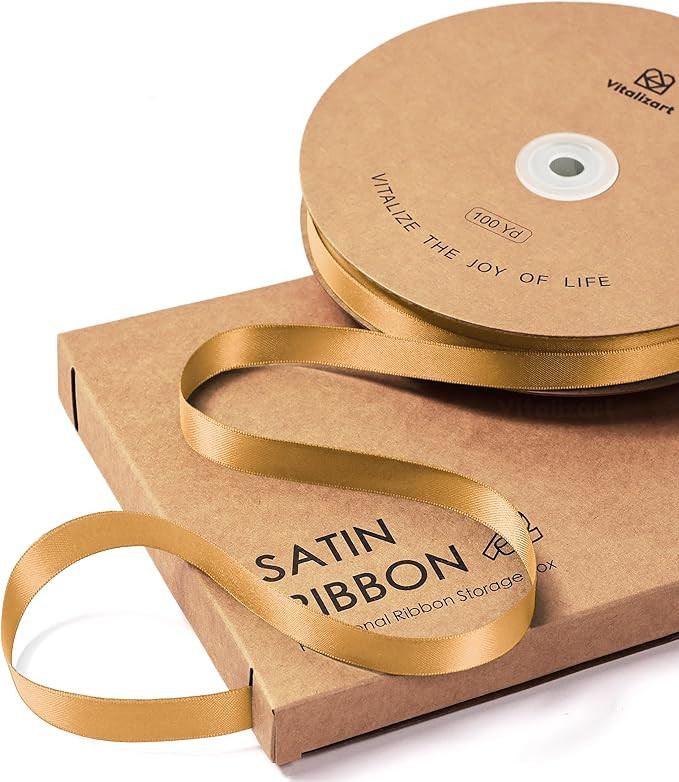 Vitalizart Gold Satin Ribbon 3/8” x 100 Yards Ribbon for Gift Wrapping Hair Craft Party Decorat... | Amazon (US)