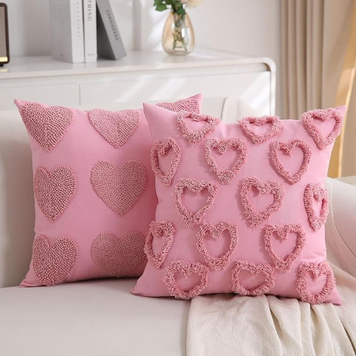 Heart Love Cute Pink Valentines Throw Pillow Covers 18x18 Inch Set of 2 Valentines Day Pillow Cov... | Amazon (US)