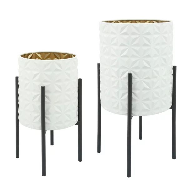 S/2 AZTEC PLANTER ON METAL STAND, WHT/GLD/BLK - Walmart.com | Walmart (US)